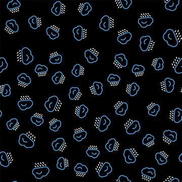 Line Cloud with rain icon isolated seamless pattern on black background. Rain Stock Illustration