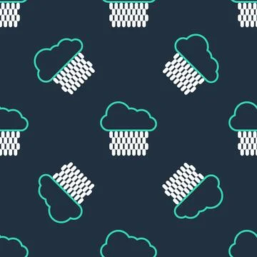 Line Cloud with rain icon isolated seamless pattern on black background. Rain Stock Illustration