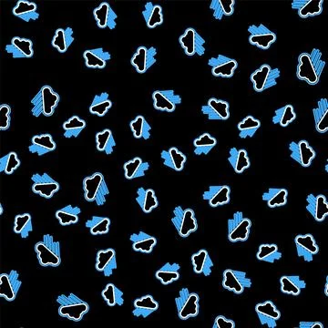 Line Cloud with rain icon isolated seamless pattern on black background. Rain Stock Illustration