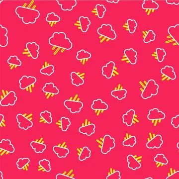 Line Cloud with rain icon isolated seamless pattern on red background. Rain Stock Illustration