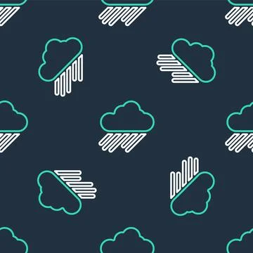 Line Cloud with rain icon isolated seamless pattern on black background. Rain Stock Illustration