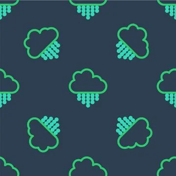 Line Cloud with rain icon isolated seamless pattern on blue background. Rain Stock Illustration