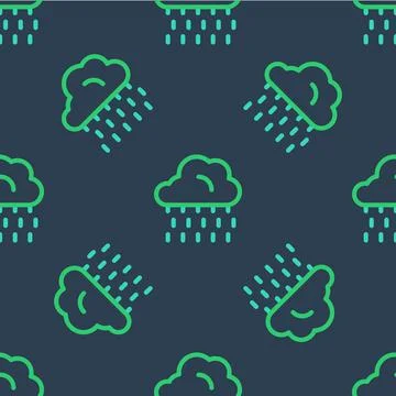Line Cloud with rain icon isolated seamless pattern on blue background. Rain Stock Illustration