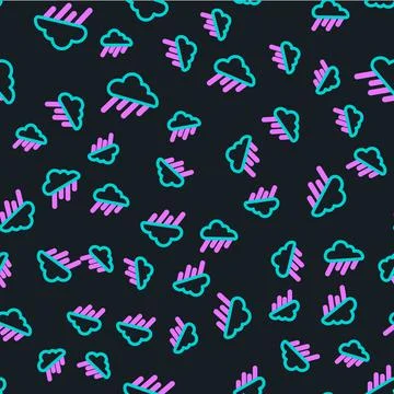 Line Cloud with rain icon isolated seamless pattern on black background. Rain Stock Illustration