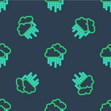 Line Cloud with rain icon isolated seamless pattern on blue background. Rain Stock Illustration