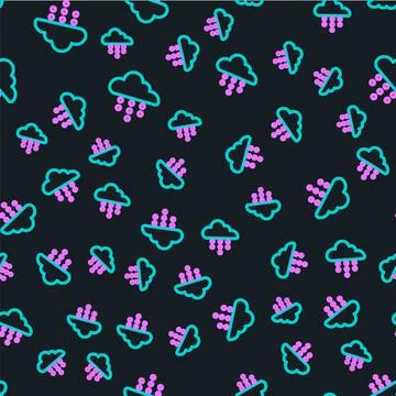 Line Cloud with rain icon isolated seamless pattern on black background. Rain Stock Illustration