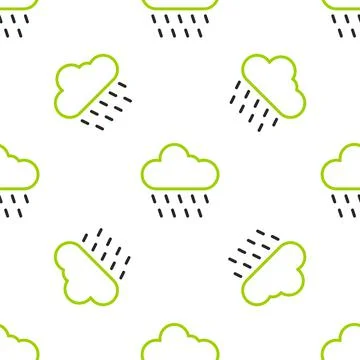 Line Cloud with rain icon isolated seamless pattern on white background. Rain Stock Illustration