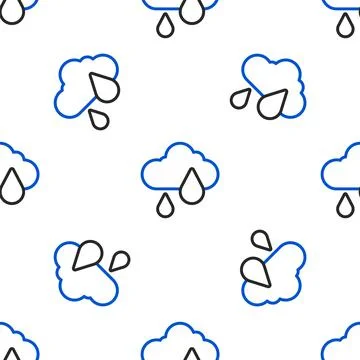 Line Cloud with rain icon isolated seamless pattern on white background. Rain Stock Illustration