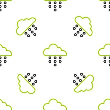 Line Cloud with rain icon isolated seamless pattern on white background. Rain Stock Illustration
