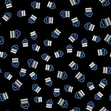 Line Cloud with rain icon isolated seamless pattern on black background. Rain Stock Illustration