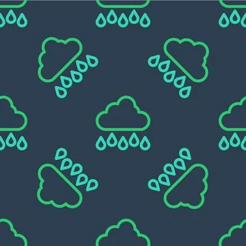 Line Cloud with rain icon isolated seamless pattern on blue background. Rain Stock Illustration