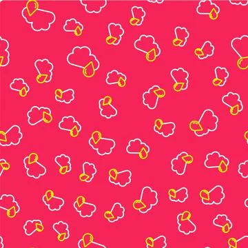Line Cloud with rain icon isolated seamless pattern on red background. Rain イラスト素材