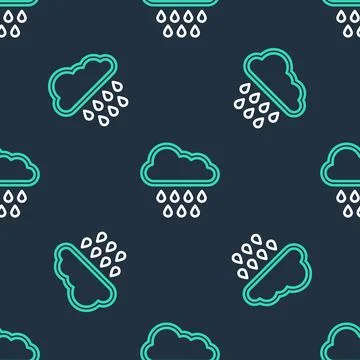 Line Cloud with rain icon isolated seamless pattern on black background. Rain Stock Illustration