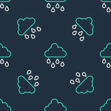 Line Cloud with rain icon isolated seamless pattern on black background. Rain Stock Illustration