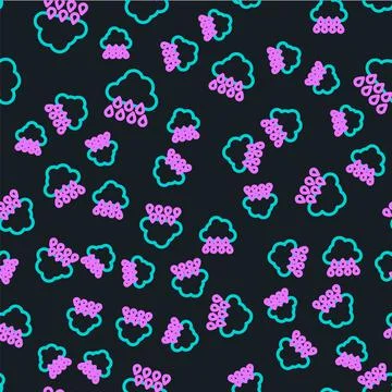 Line Cloud with rain icon isolated seamless pattern on black background. Rain Stock Illustration