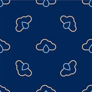 Line Cloud with rain icon isolated seamless pattern on blue background. Rain Stock Illustration