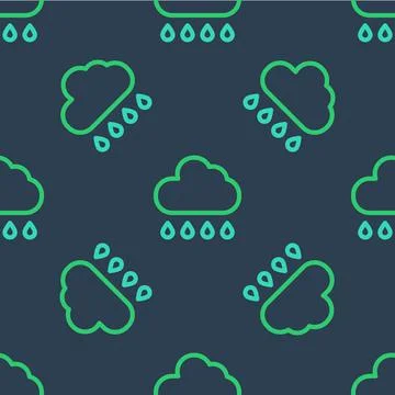 Line Cloud with rain icon isolated seamless pattern on blue background. Rain Stock Illustration