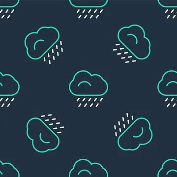 Line Cloud with rain icon isolated seamless pattern on black background. Rain Illustrazione stock