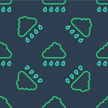 Line Cloud with rain icon isolated seamless pattern on blue background. Rain 스톡 일러스트