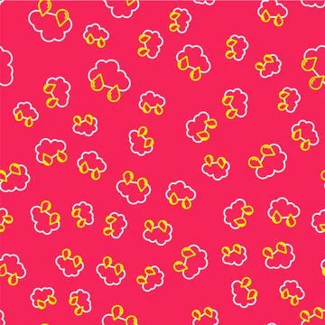 Line Cloud with rain icon isolated seamless pattern on red background. Rain Stock Illustration