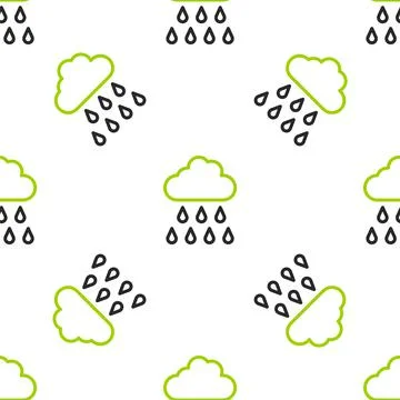Line Cloud with rain icon isolated seamless pattern on white background. Rain Stock Illustration