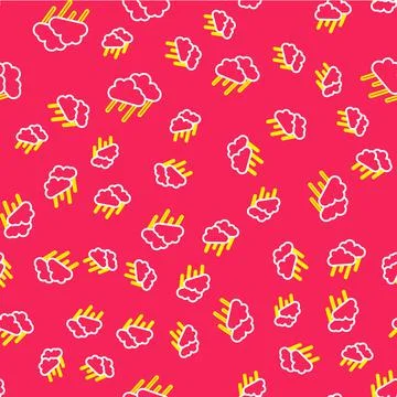 Line Cloud with rain icon isolated seamless pattern on red background. Rain Stock Illustration