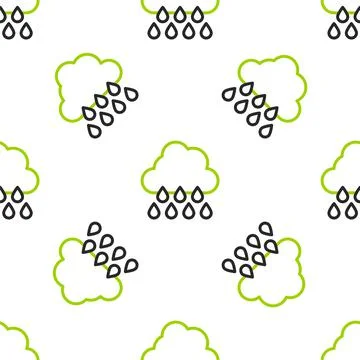 Line Cloud with rain icon isolated seamless pattern on white background. Rain Stock Illustration