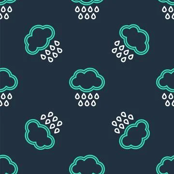 Line Cloud with rain icon isolated seamless pattern on black background. Rain Stock Illustration