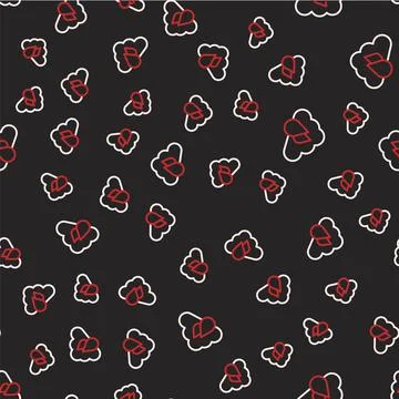 Line Cloud with rain icon isolated seamless pattern on black background. Rain Illustration