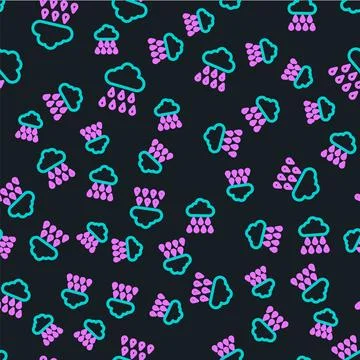Line Cloud with rain icon isolated seamless pattern on black background. Rain Illustrazione stock