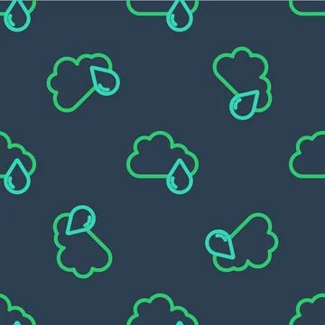 Line Cloud with rain icon isolated seamless pattern on blue background. Rain Stock Illustration