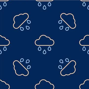 Line Cloud with rain icon isolated seamless pattern on blue background. Rain Stock Illustration