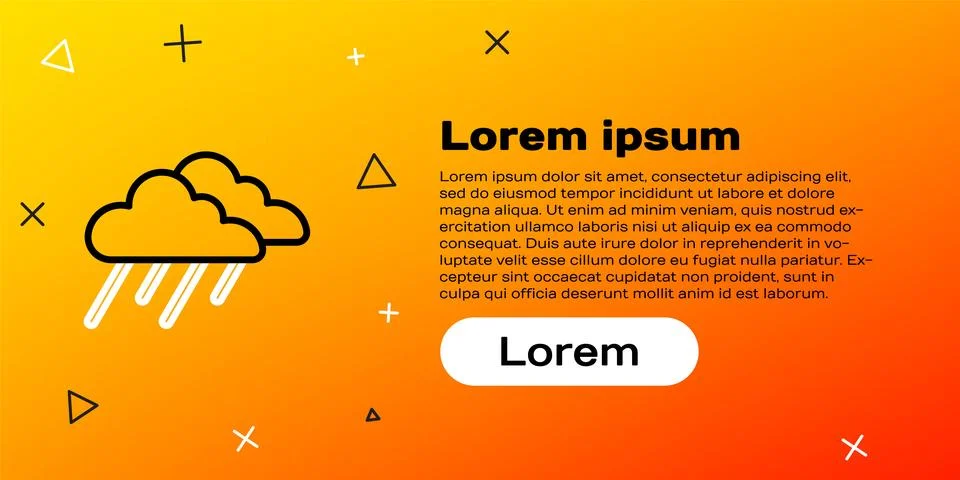 Line Cloud with rain icon isolated on yellow background. Rain cloud Stock Illustration
