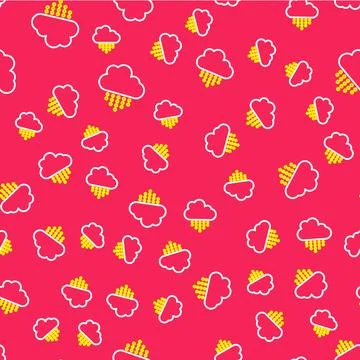 Line Cloud with rain icon isolated seamless pattern on red background. Rain Stock Illustration