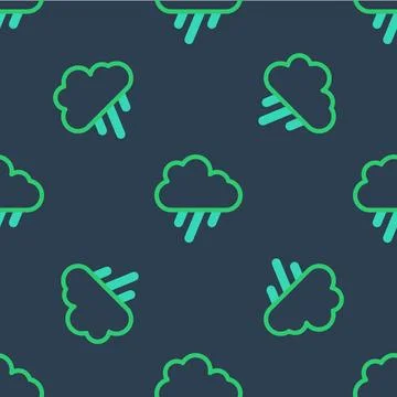 Line Cloud with rain icon isolated seamless pattern on blue background. Rain Stock Illustration