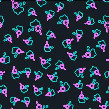 Line Cloud with rain icon isolated seamless pattern on black background. Ra.. Stock Illustration