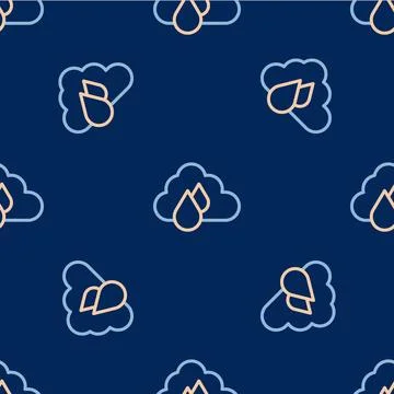 Line Cloud with rain icon isolated seamless pattern on blue background. Rai.. Stock Illustration
