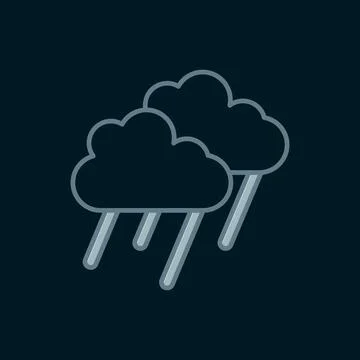 Line Cloud with rain icon isolated on black background. Rain cloud precipit.. Stock Illustration