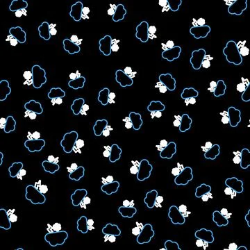 Line Cloud with snow and lightning icon isolated seamless pattern on black Stock Illustration