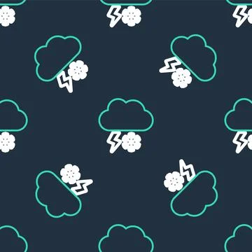 Line Cloud with snow and lightning icon isolated seamless pattern on black 스톡 일러스트