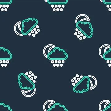 Line Cloud with snow and moon icon isolated seamless pattern on black background Stock Illustration