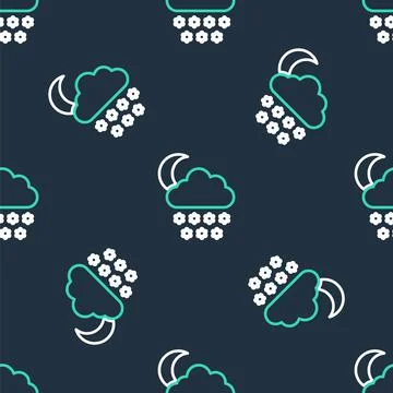 Line Cloud with snow and moon icon isolated seamless pattern on black background Stock Illustration