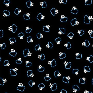 Line Cloud with snow and rain icon isolated seamless pattern on black background Stock Illustration