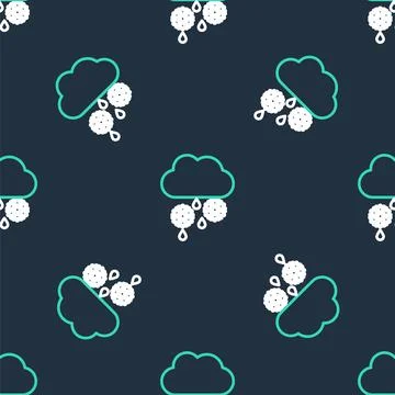 Line Cloud with snow and rain icon isolated seamless pattern on black background Stock Illustration