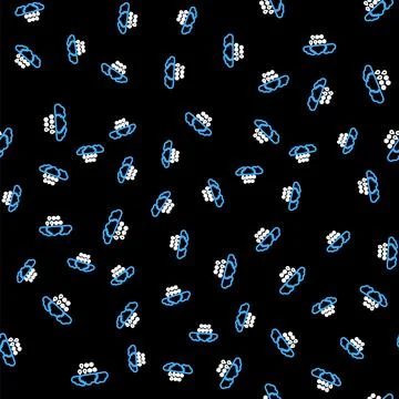 Line Cloud with snow and rain icon isolated seamless pattern on black background Stock Illustration