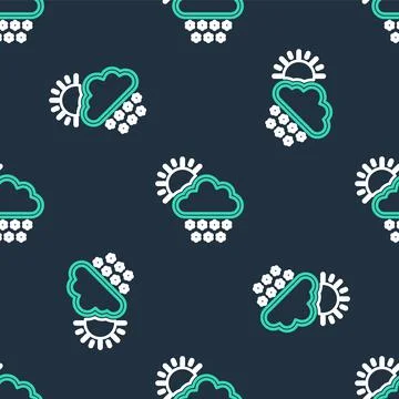 Line Cloud with snow and sun icon isolated seamless pattern on black background Stock Illustration