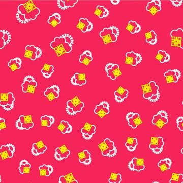 Line Cloud with snow and sun icon isolated seamless pattern on red background Stock Illustration