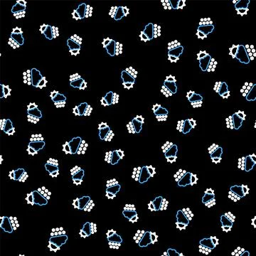 Line Cloud with snow and sun icon isolated seamless pattern on black background Stock Illustration