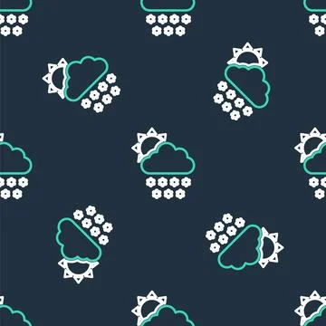 Line Cloud with snow and sun icon isolated seamless pattern on black background Stock Illustration