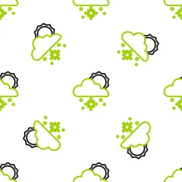 Line Cloud with snow and sun icon isolated seamless pattern on white backgr.. Stock Illustration